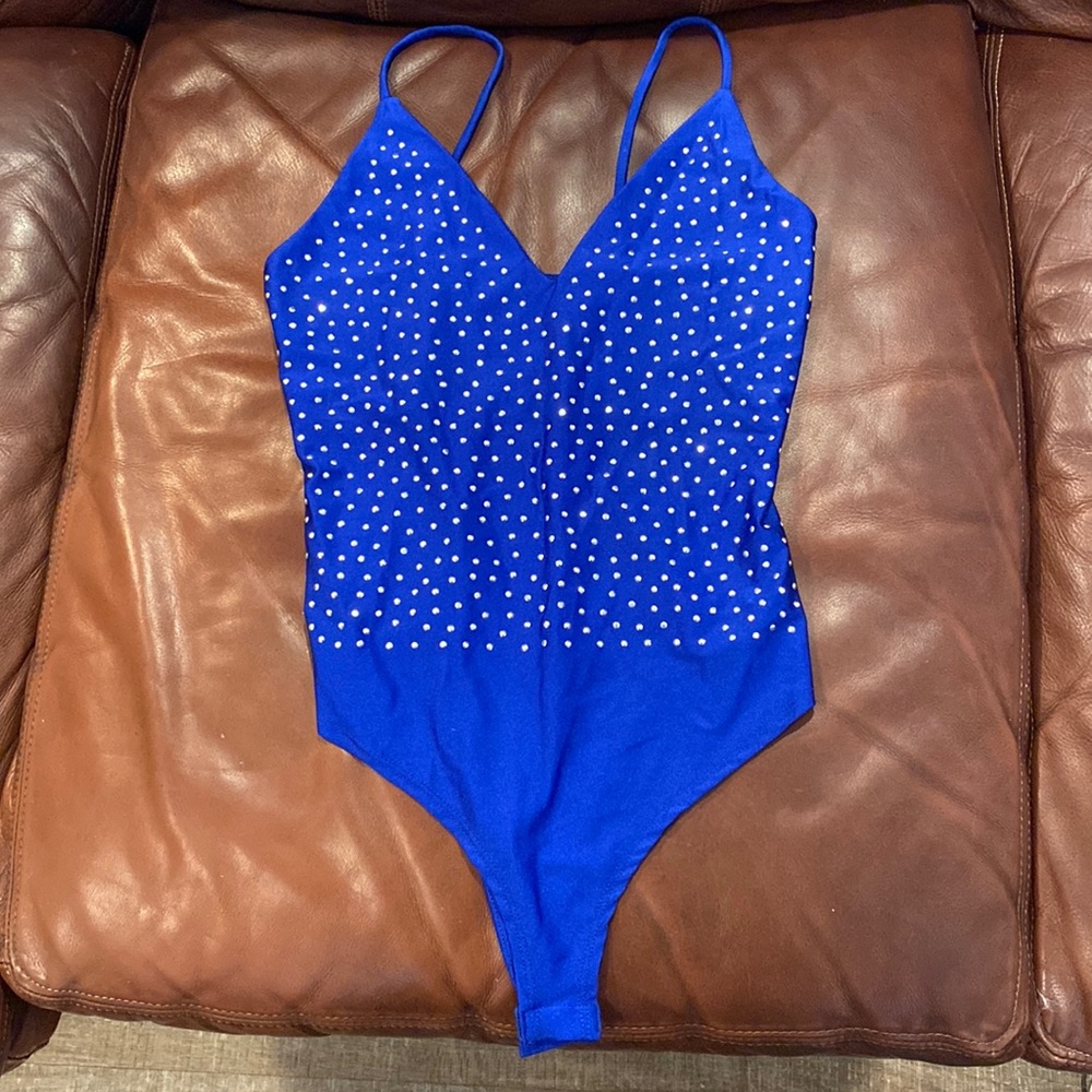 Royal blue bodysuit with silver embellishing